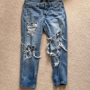 Hollister low rise boyfriend cropped ripped jeans
